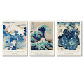 3PCS Hokusai Kanagawa Big Wave Japanese Blue Poster Abstract Wall Art Canvas Painting Print Picture Living Room Cafe Decor