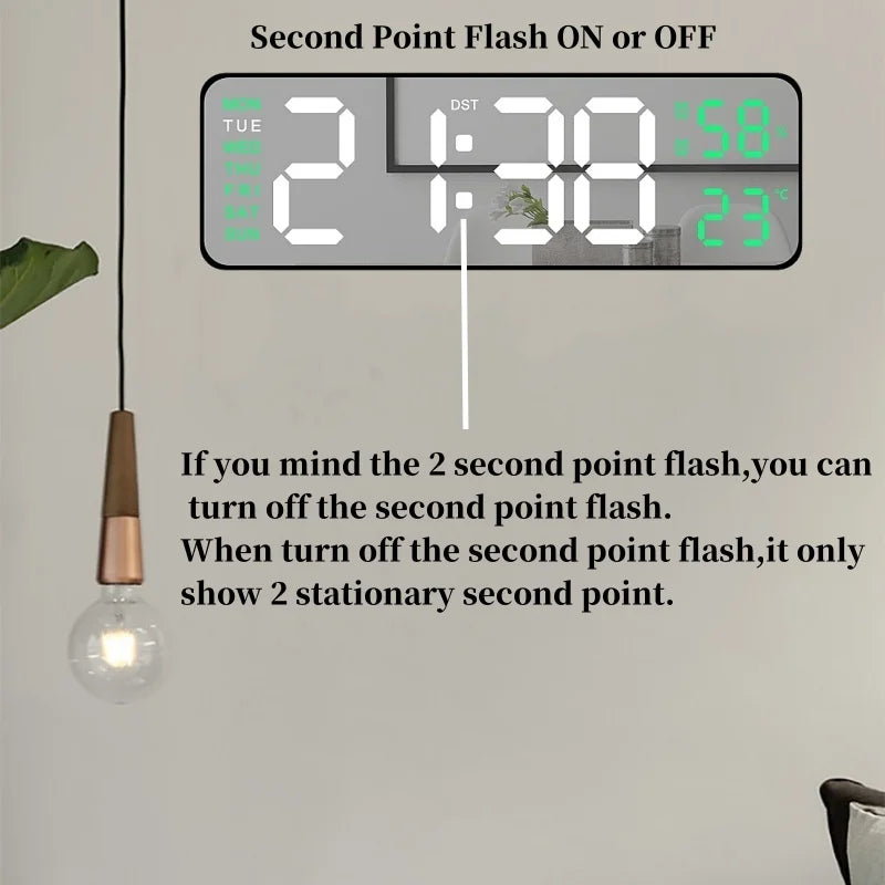 9 Inch Large Digital Wall Clock USB Powered TEMP Humidity Week Auto Dimmer DST Table Clock 12/24H Electronic LED Alarm Clock